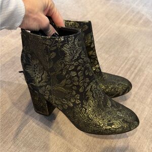 Steve Madden Black and Gold Floral Ankle Boots